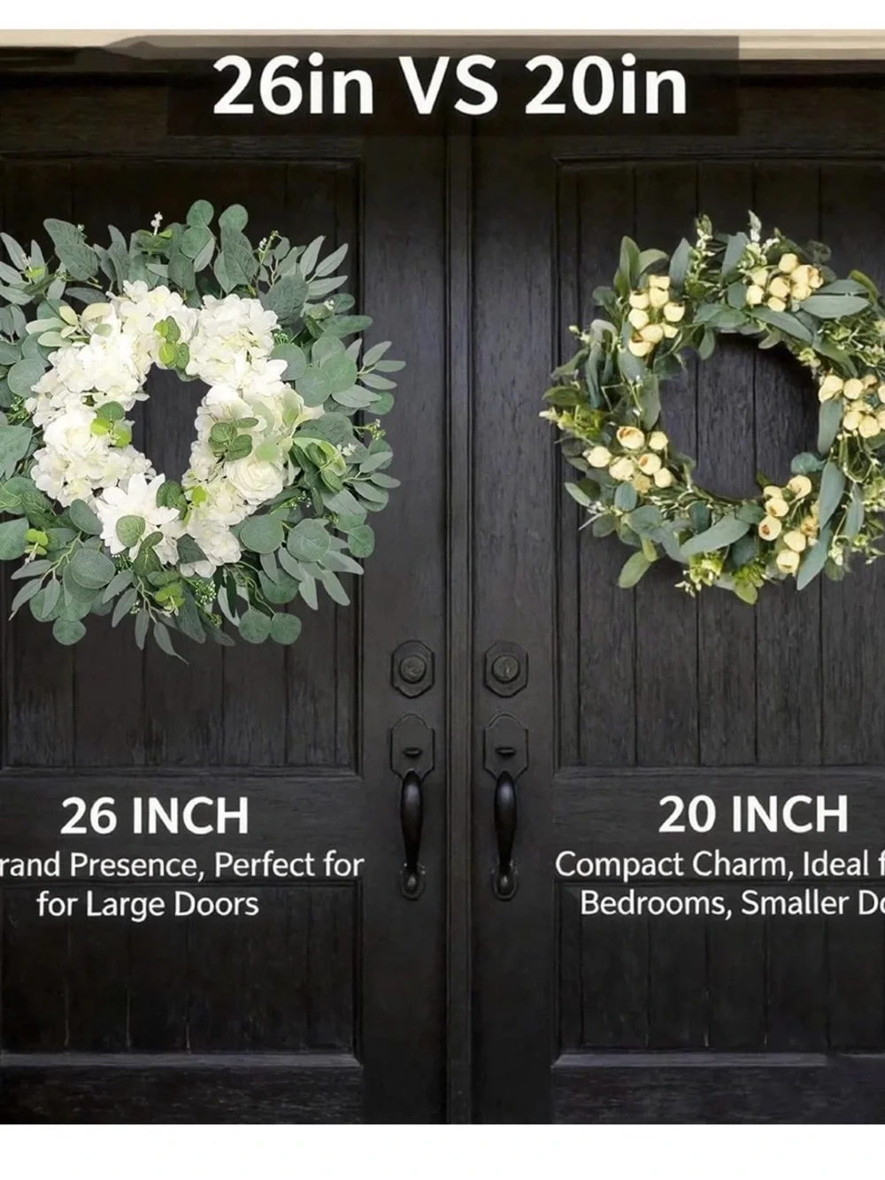 NIB White Hydrangea & Eucalyptus Wreath,Farmhouse,26
